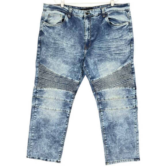 Marc Ecko Cut & Sew Men's Stretch Acid Wash Blue Denim Moto Jeans Size 44x32 - Picture 1 of 12